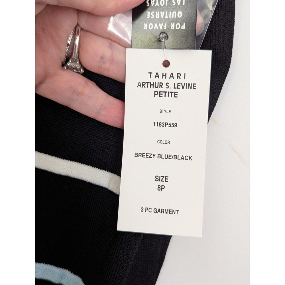 NWT Tahari Arthur S. Levine 3 Pc Pant Suit Set Light Blue Blazer Tank Black 8P - Picture 9 of 9